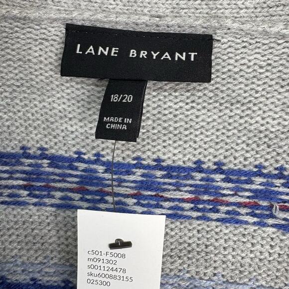 Lane Bryant Women’s Plus Sz 18/20 Gray Open Front Fair Isle Cardigan Sweater NWT - Picture 4 of 5